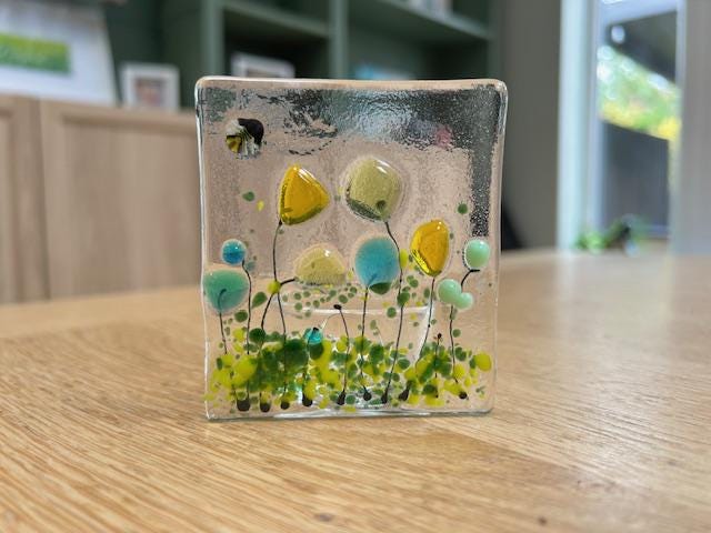 Fused Glass Floral Panel – Handmade Colourful Glass Art | Birthday or Christmas Gift | Home Decor