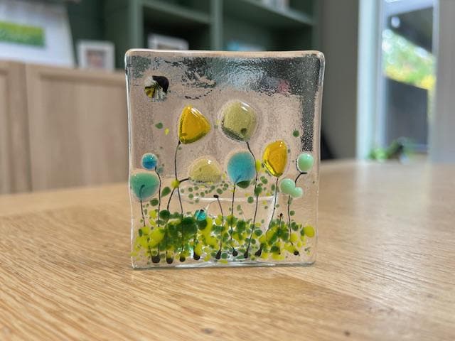 Fused Glass Floral tea light holder