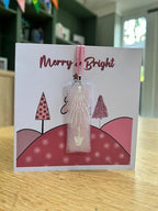 Pink Christmas Card with Glass Ornament – A Gift & Greeting in One – Unique Gift for Any Occasion, Personalised Card with Glass Charm