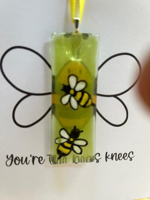 Bee greetings card with Glass Ornament – A Gift & Greeting in One – Unique Gift for Any Occasion, Personalised Card with Glass Charm