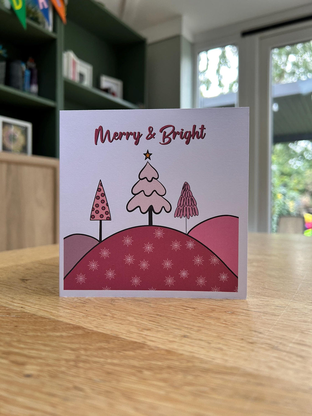 Handmade pink Christmas tree keepsake card