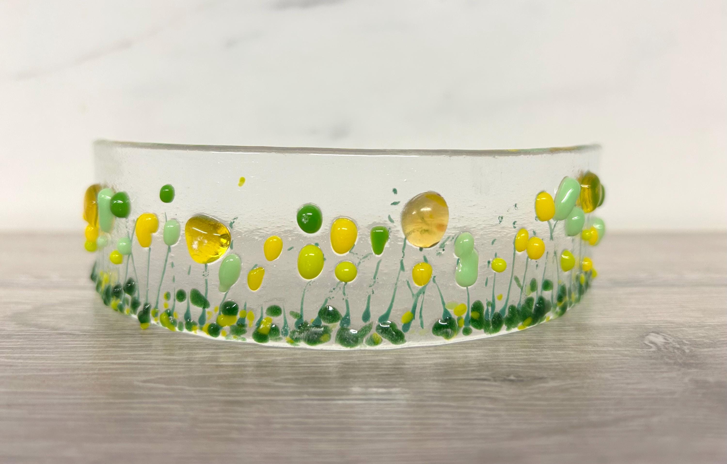 Handmade Fused Glass Floral Curve - pinks