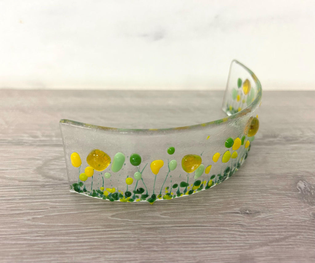 Handmade Fused Glass Floral Curve - pinks