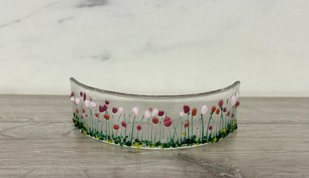 Handmade Fused Glass Floral Curve - pinks