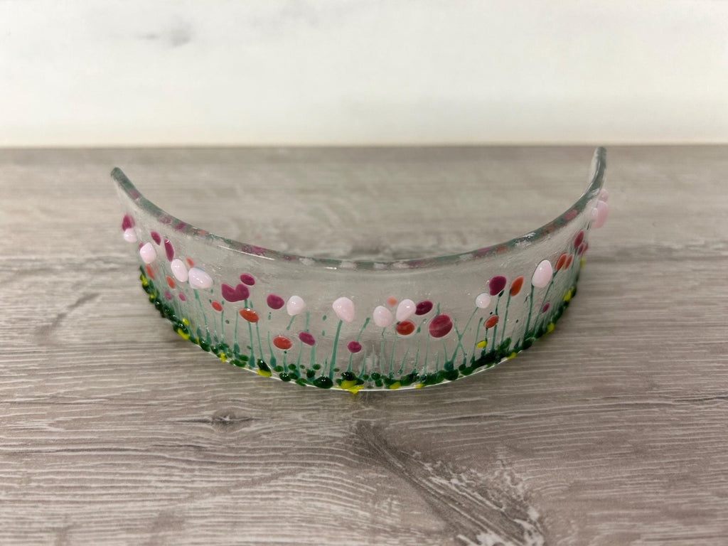 Handmade Fused Glass Floral Curve - pinks