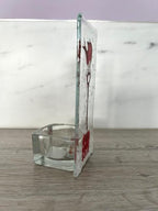 Handmade Fused Glass Tea Light Holder – Red Robin - Robin red breast - Xmas robin – Bird Lover Gift