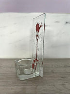 Handmade Fused Glass Tea Light Holder – Red Robin - Robin red breast - Xmas robin – Bird Lover Gift