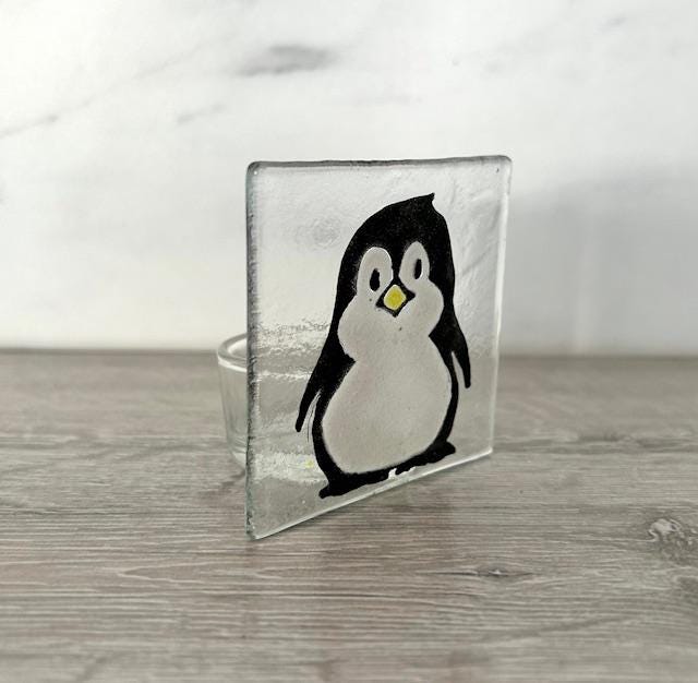 Handmade Fused Glass Penguin Tea Light Holder