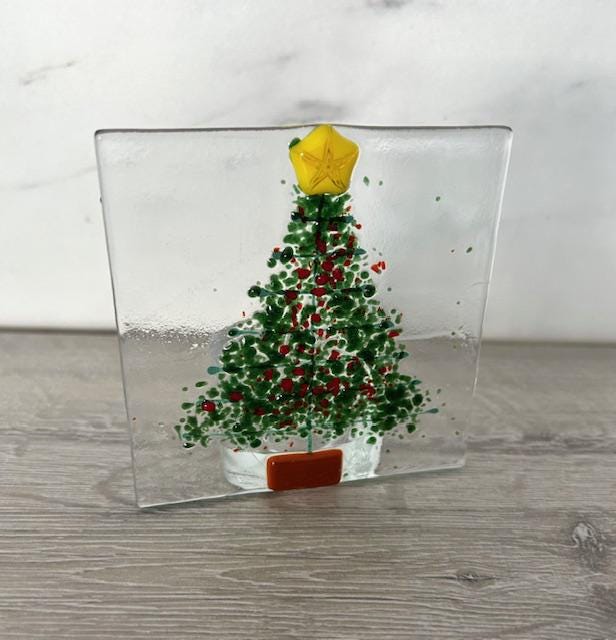 Fused Glass Christmas Tree Tea Light Holder