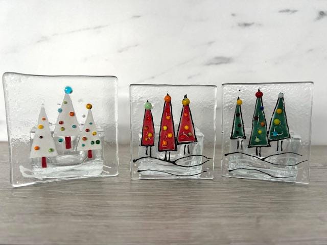 Fused glass Christmas tree, festive ornament, holiday decoration, holiday mantel decor, tabletop decoration, Christmas gift