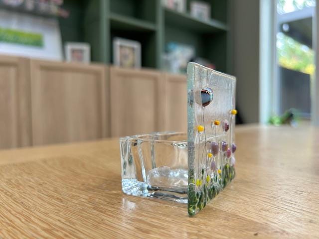 Floral Fused Glass Tealight Holder – Garden-Inspired Candle Dish – Gift for Her - Handmade tea light - Nature inspired home decor