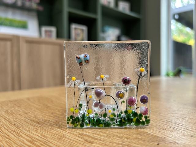 Floral Fused Glass Tealight Holder – Garden-Inspired Candle Dish – Gift for Her - Handmade tea light - Nature inspired home decor