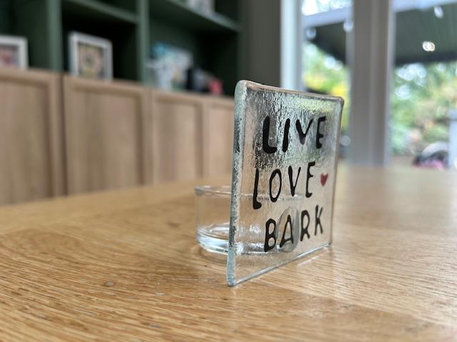 Live Love Bark Tea Light Holder – Fused Glass Dog Lover Gift – Handmade Candle Decor. Dog Lover Tea Light - Pet Lover Gift Idea