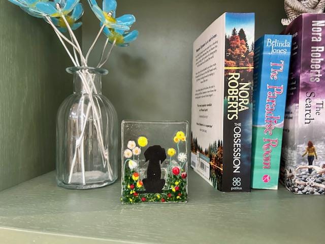 Fused Glass Dog Tealight Holder – Handmade Candle Gift for Dog Lovers – Christmas & Birthday Present