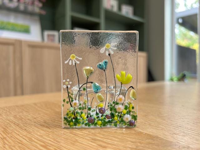 Fused Glass Tea Light Holder – Handmade Floral Candle Gift – Ideal for Christmas & Birthday Presents