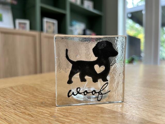 Fused Glass Dog Art – | Dachshund Pet Lover Gift | Christmas or Birthday Decor - pet silhouette