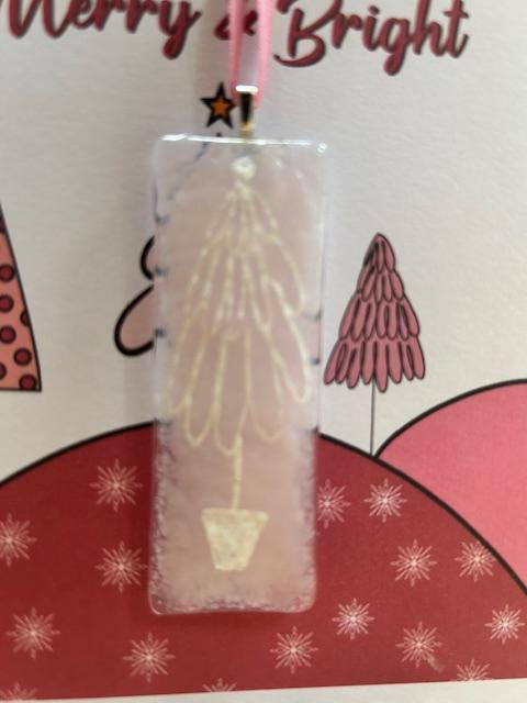 Pink Christmas Card with Glass Ornament – A Gift & Greeting in One – Unique Gift for Any Occasion, Personalised Card with Glass Charm