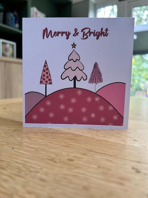 Pink Christmas Card with Glass Ornament – A Gift & Greeting in One – Unique Gift for Any Occasion, Personalised Card with Glass Charm