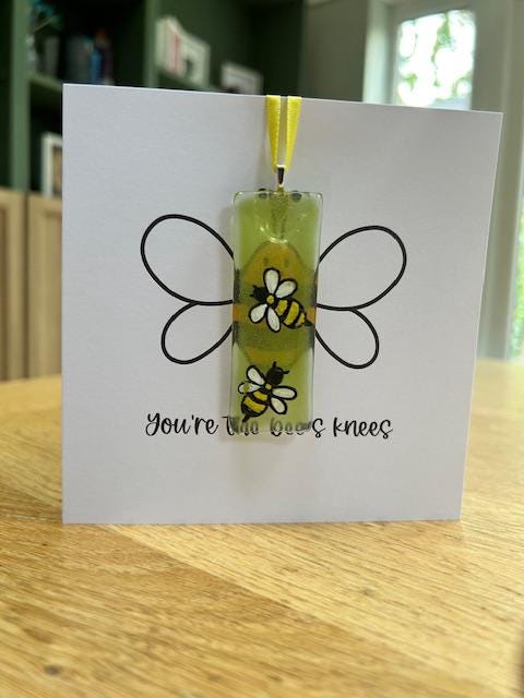 Bee greetings card with Glass Ornament – A Gift & Greeting in One – Unique Gift for Any Occasion, Personalised Card with Glass Charm