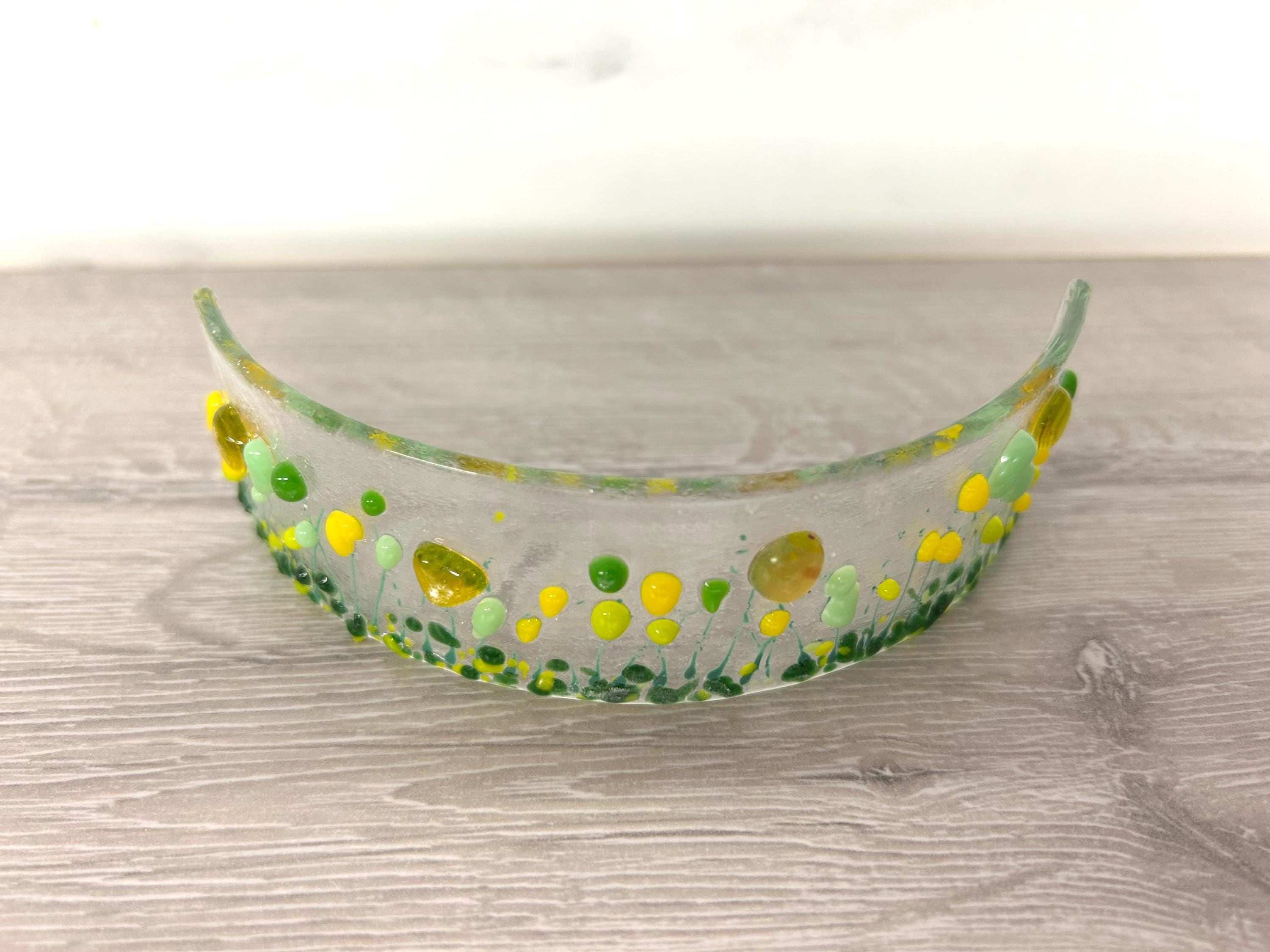 Handmade Fused Glass Floral Curve - pinks