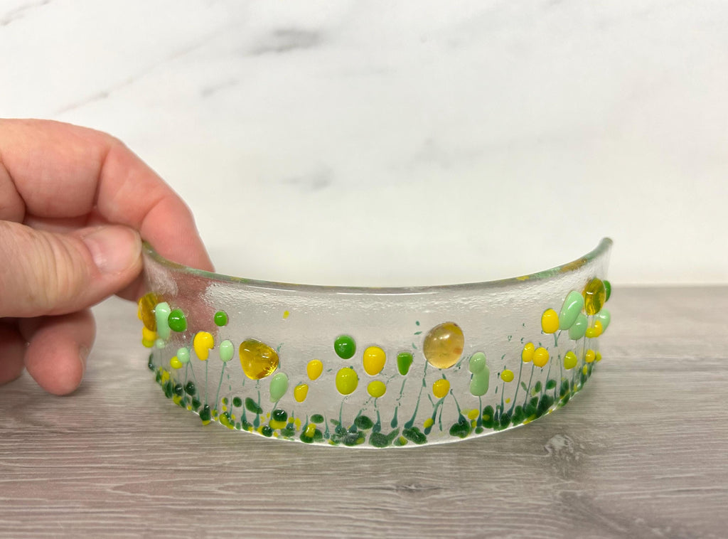 Handmade Fused Glass Floral Curve - pinks