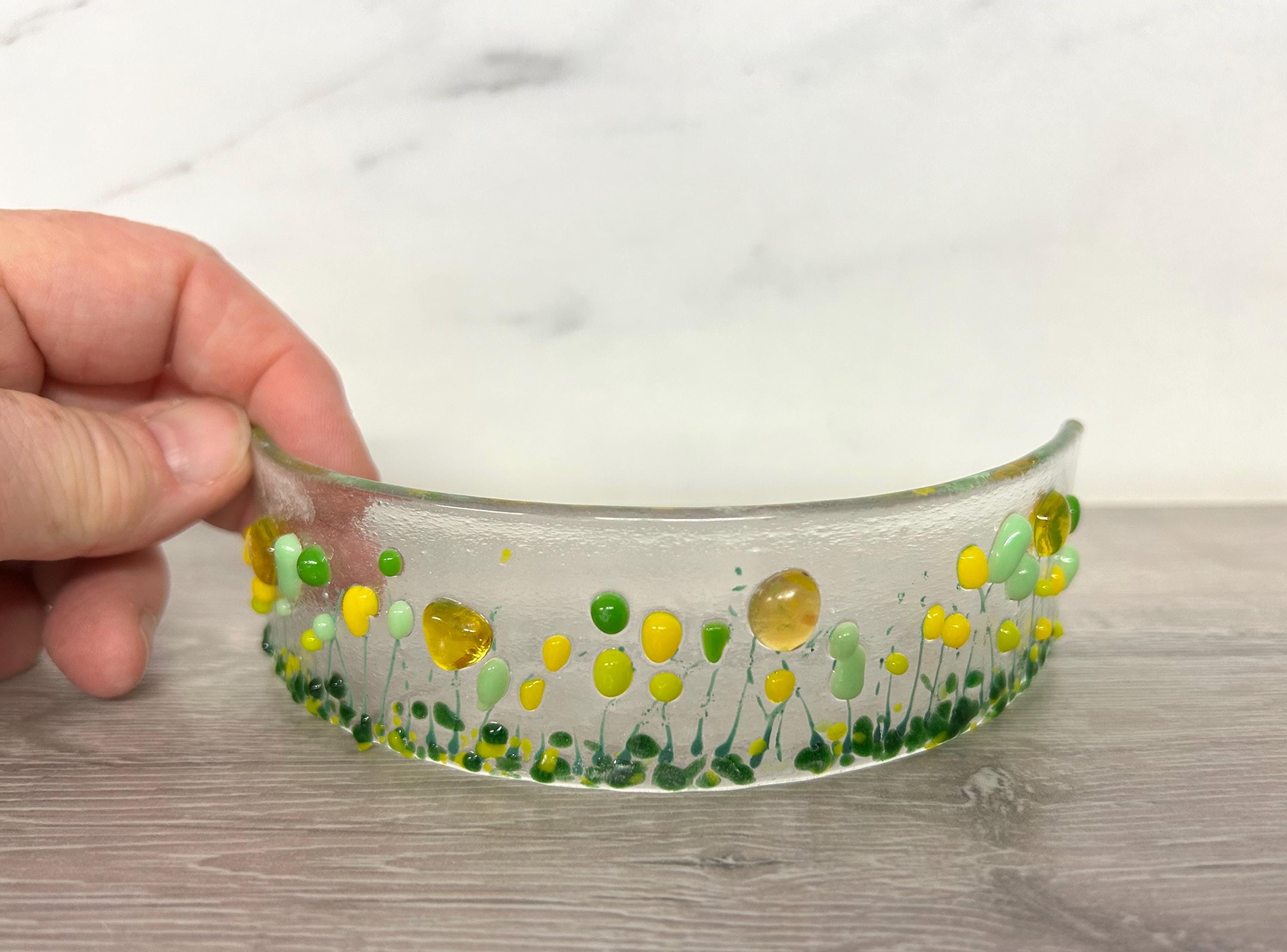 Handmade Fused Glass Floral Curve - pinks