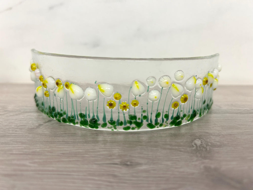 Handmade Fused Glass Floral Curve - pinks