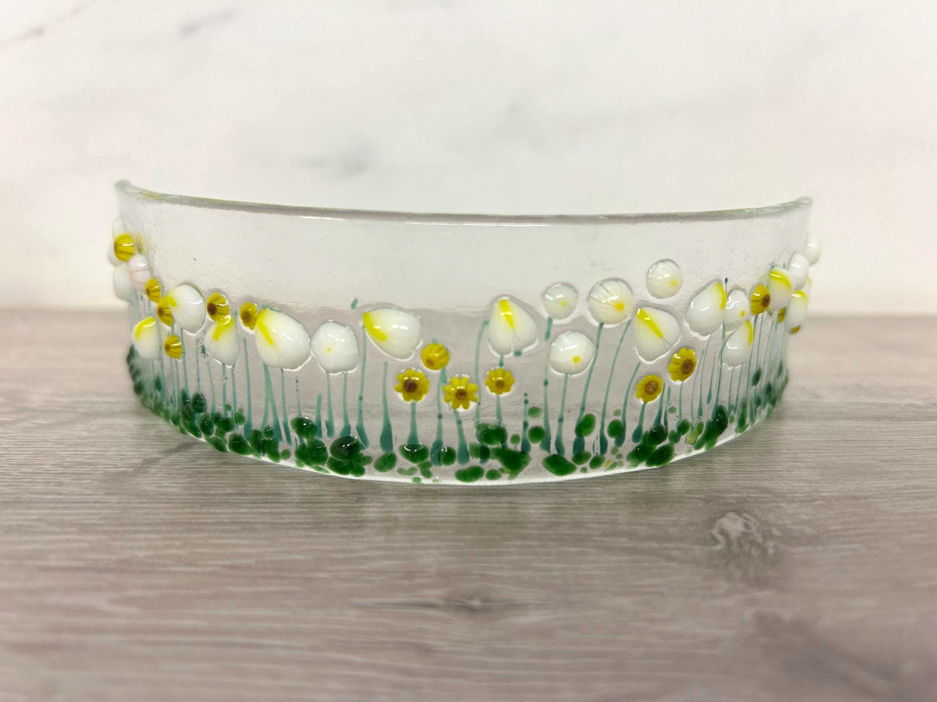 Handmade Fused Glass Floral Curve - pinks