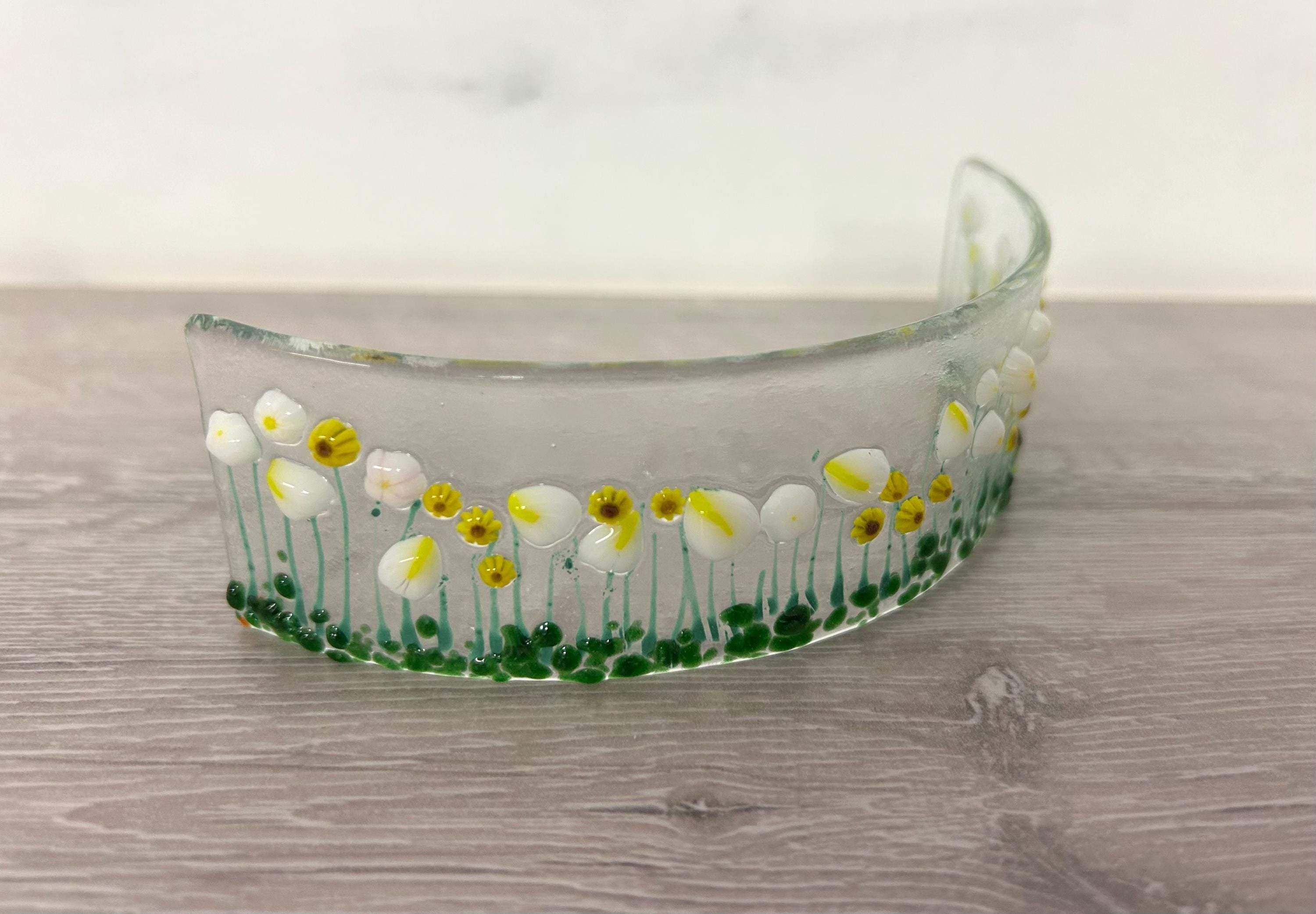 Handmade Fused Glass Floral Curve - pinks