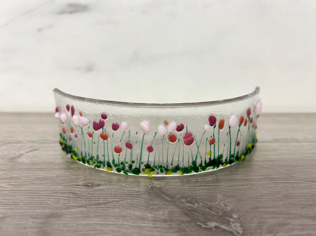Handmade Fused Glass Floral Curve - pinks
