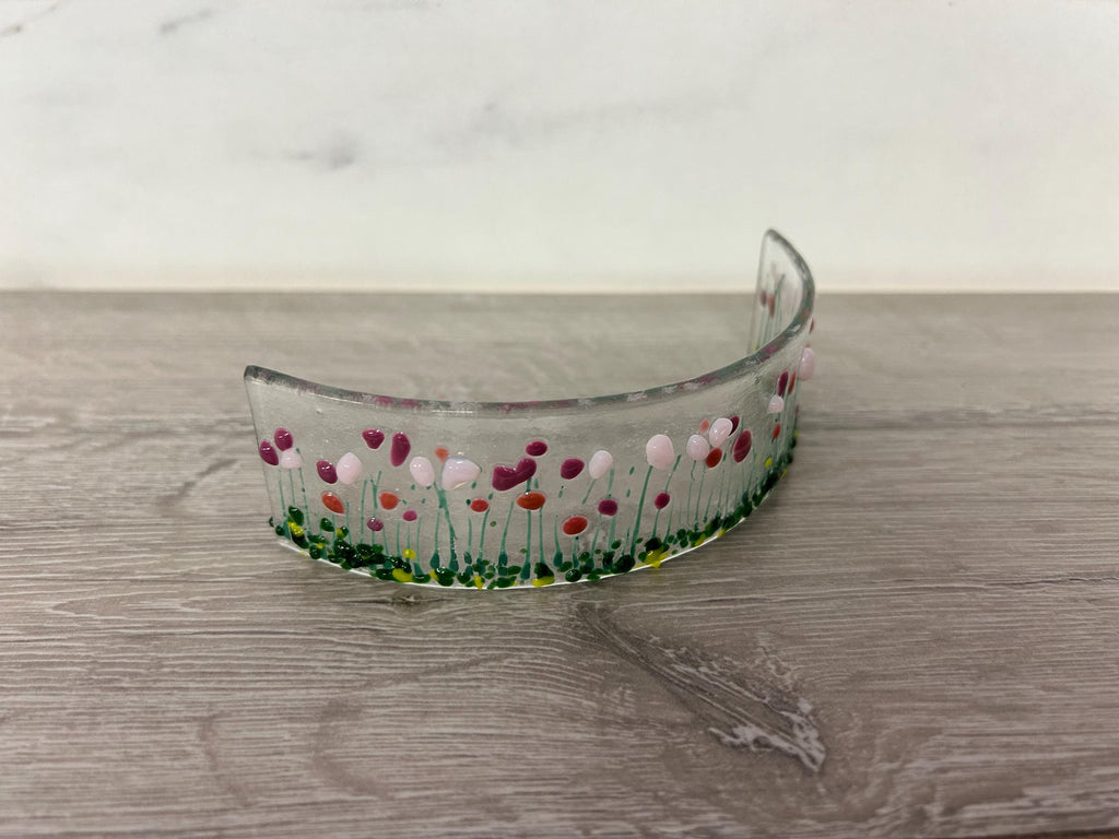 Handmade Fused Glass Floral Curve - pinks
