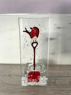 Handmade Fused Glass Tea Light Holder – Red Robin - Robin red breast - Xmas robin – Bird Lover Gift
