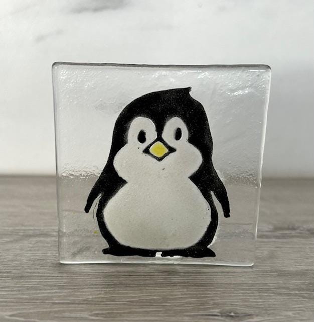 Handmade Fused Glass Penguin Tea Light Holder