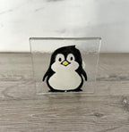 Handmade Fused Glass Tea Light Holder – Cute little Penguin – Xmas tea light holder - Xmas gift