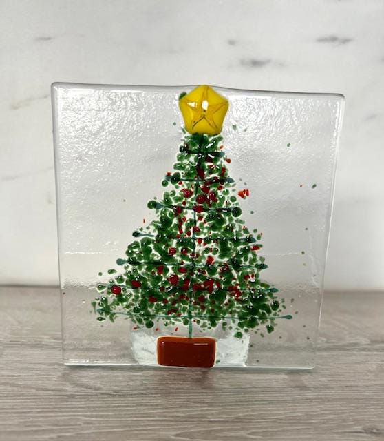 Fused Glass Christmas Tree Tea Light Holder