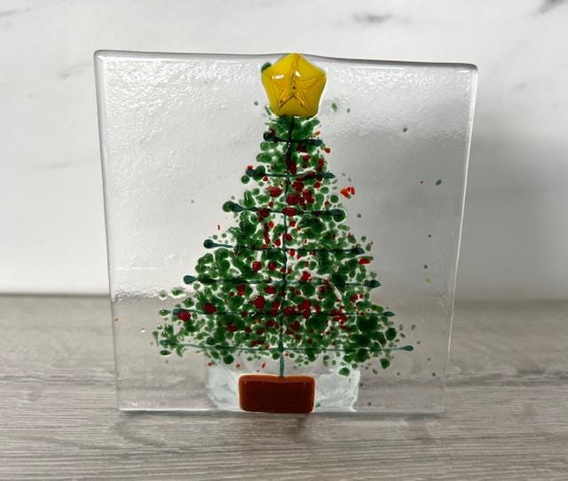 Fused Glass Christmas Tree Tea Light Holder
