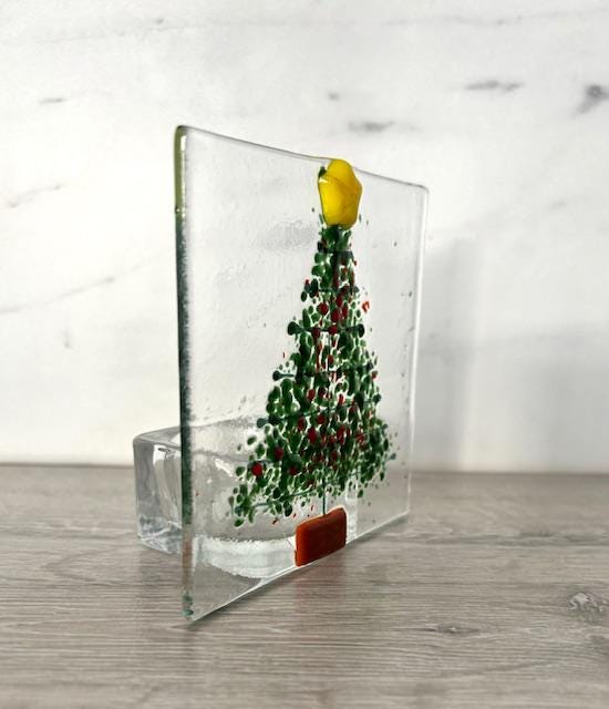 Fused Glass Christmas Tree Tea Light Holder