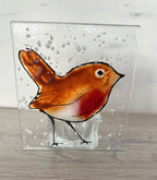 Fused glass Christmas robin, festive ornament, holiday decoration, holiday mantel decor, tabletop decoration, Christmas gift