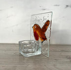 Fused glass Christmas robin, festive ornament, holiday decoration, holiday mantel decor, tabletop decoration, Christmas gift