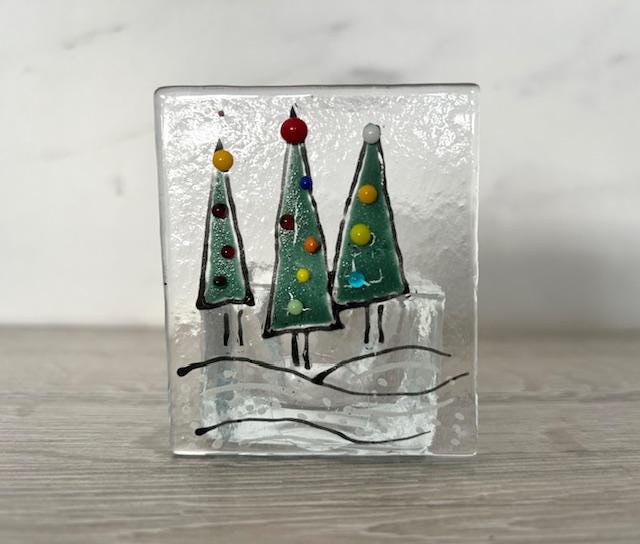Fused glass Christmas tree, festive ornament, holiday decoration, holiday mantel decor, tabletop decoration, Christmas gift