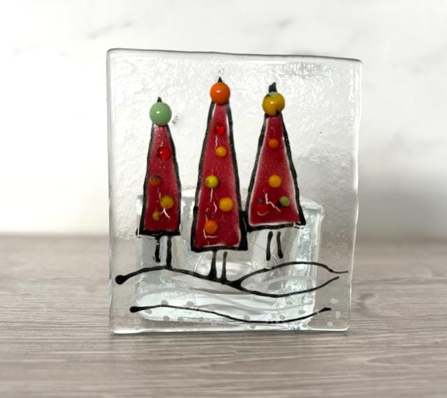 Fused glass Christmas tree, festive ornament, holiday decoration, holiday mantel decor, tabletop decoration, Christmas gift