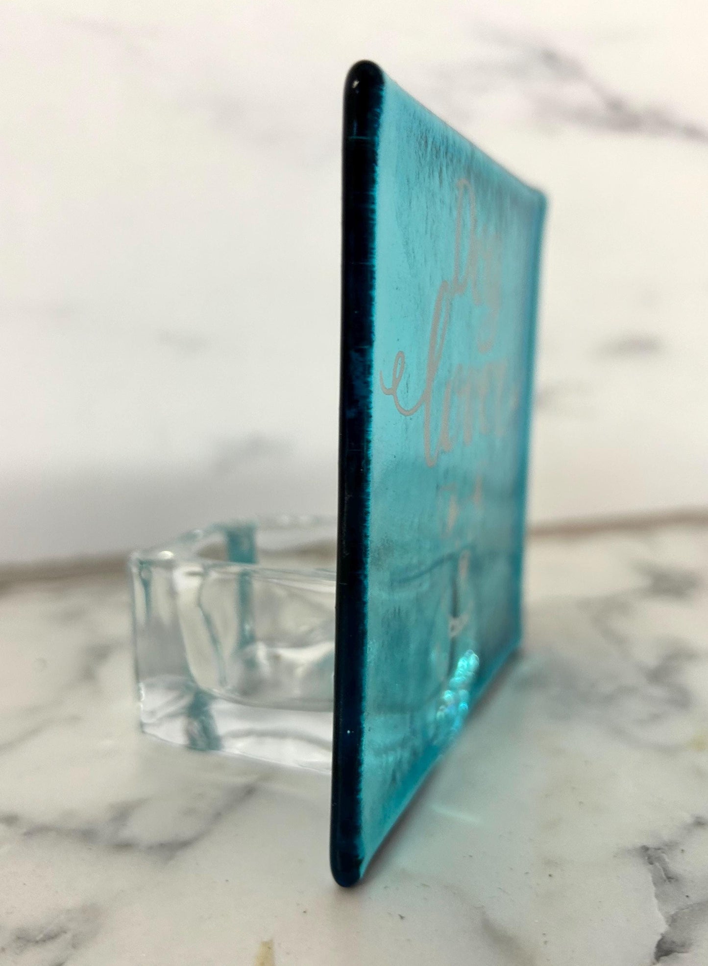 Fused glass screen printed dog lover tea light holder
