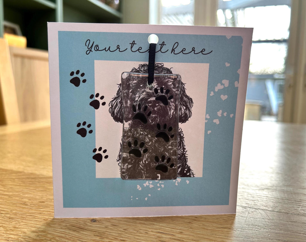 Cockerpoo greetings card with glass ornament