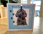 Cockerpoo greetings card with glass ornament