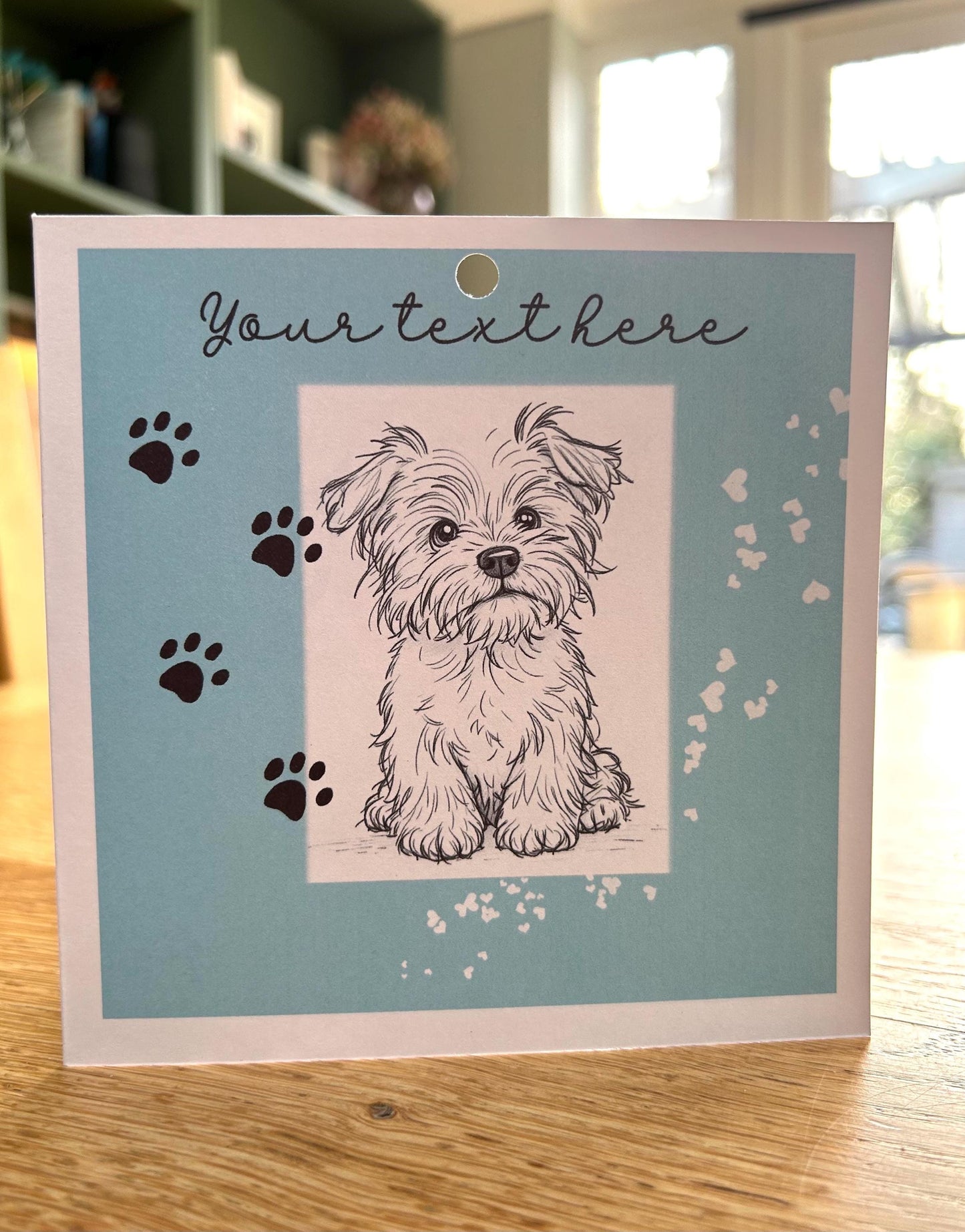 Small dog greetings card with glass ornament