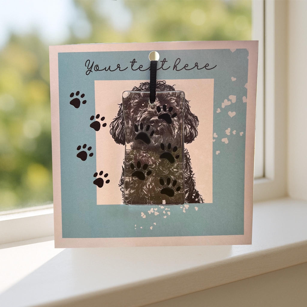 Cockerpoo greetings card with glass ornament