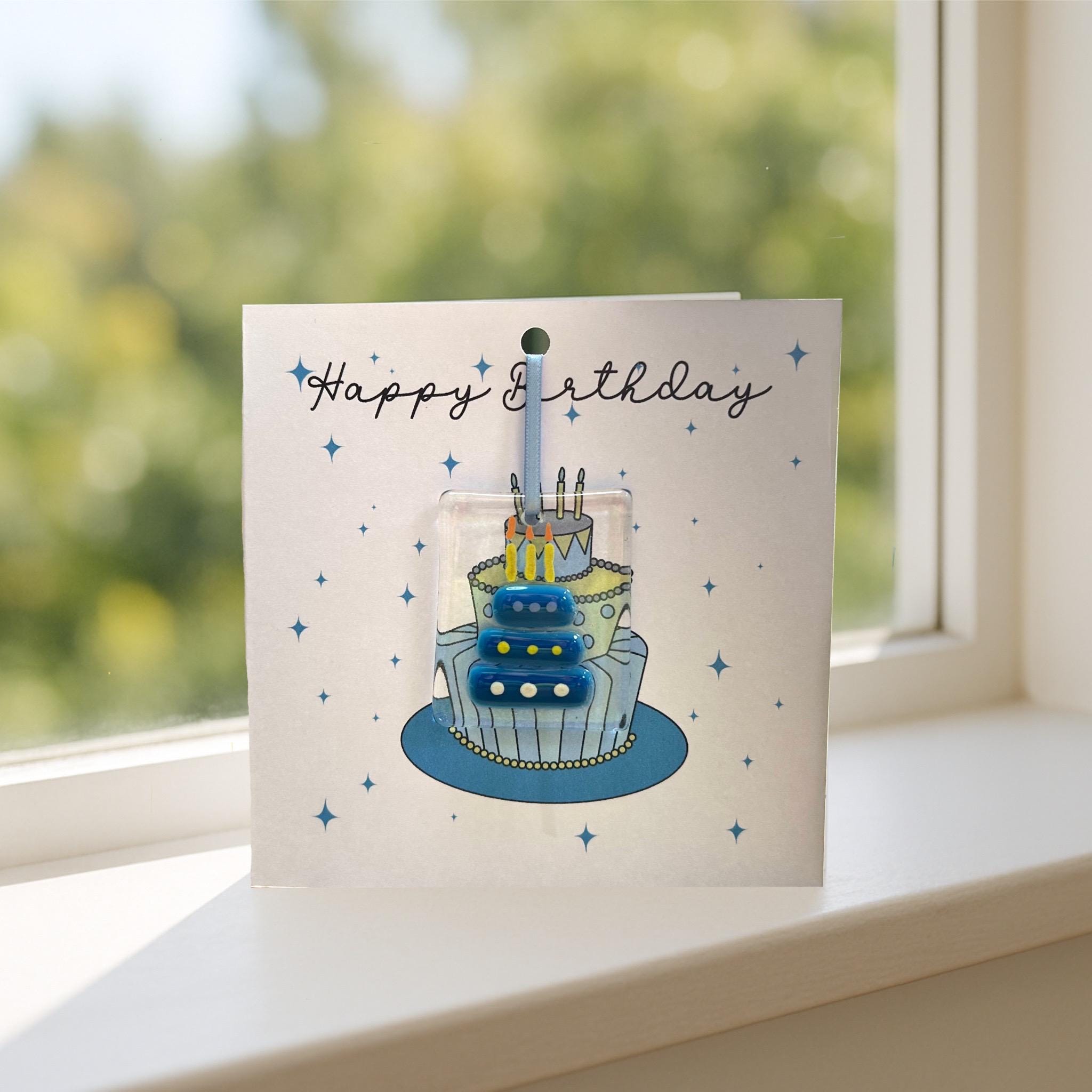 Birthday card with glass ornament