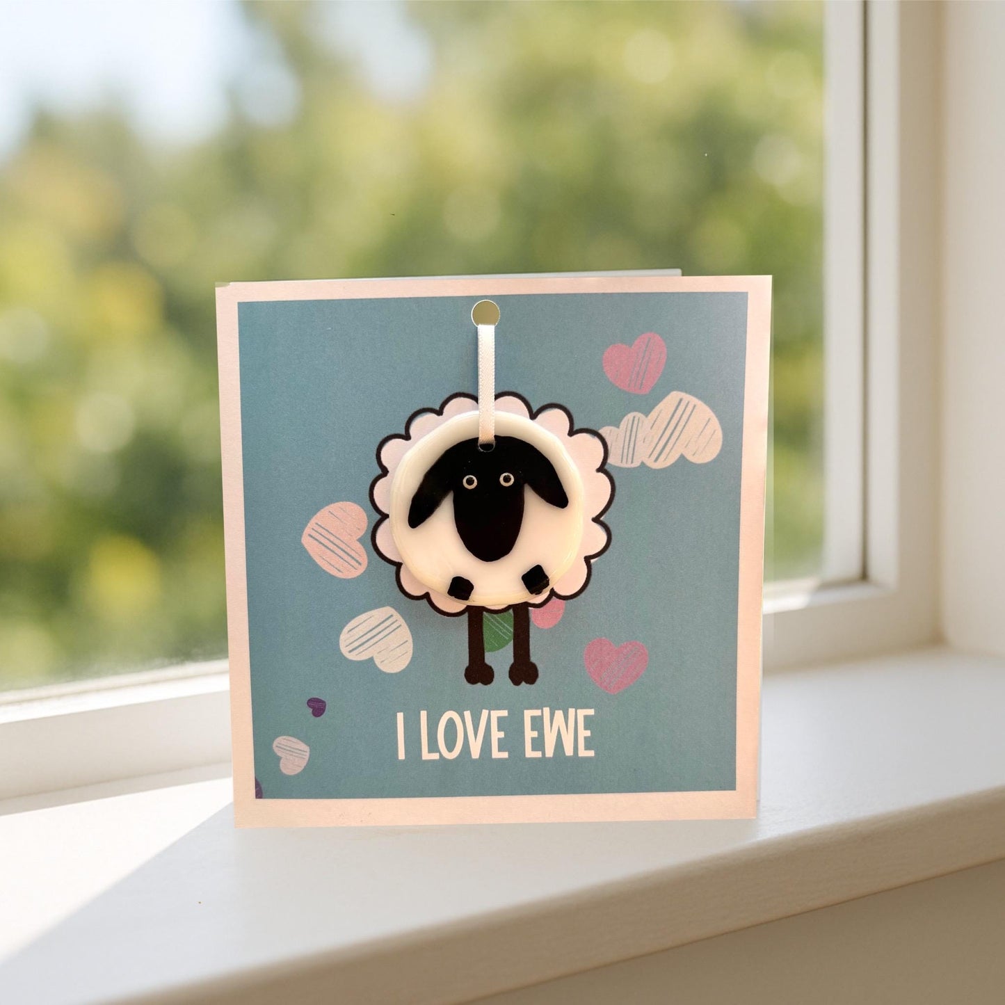 Sheep card with Glass Keepsake