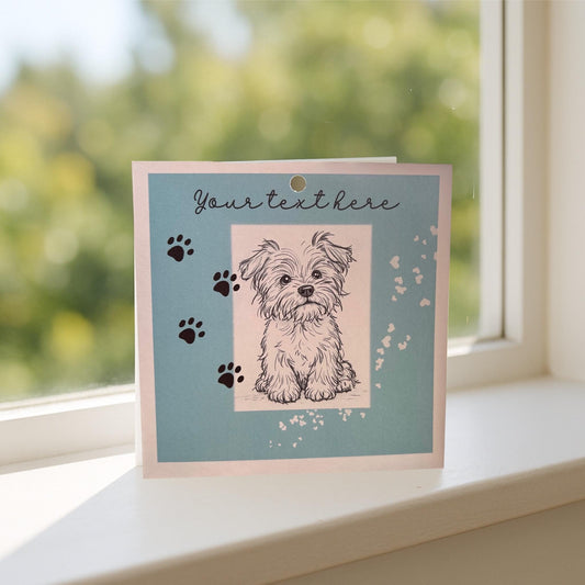 Small dog greetings card with glass ornament