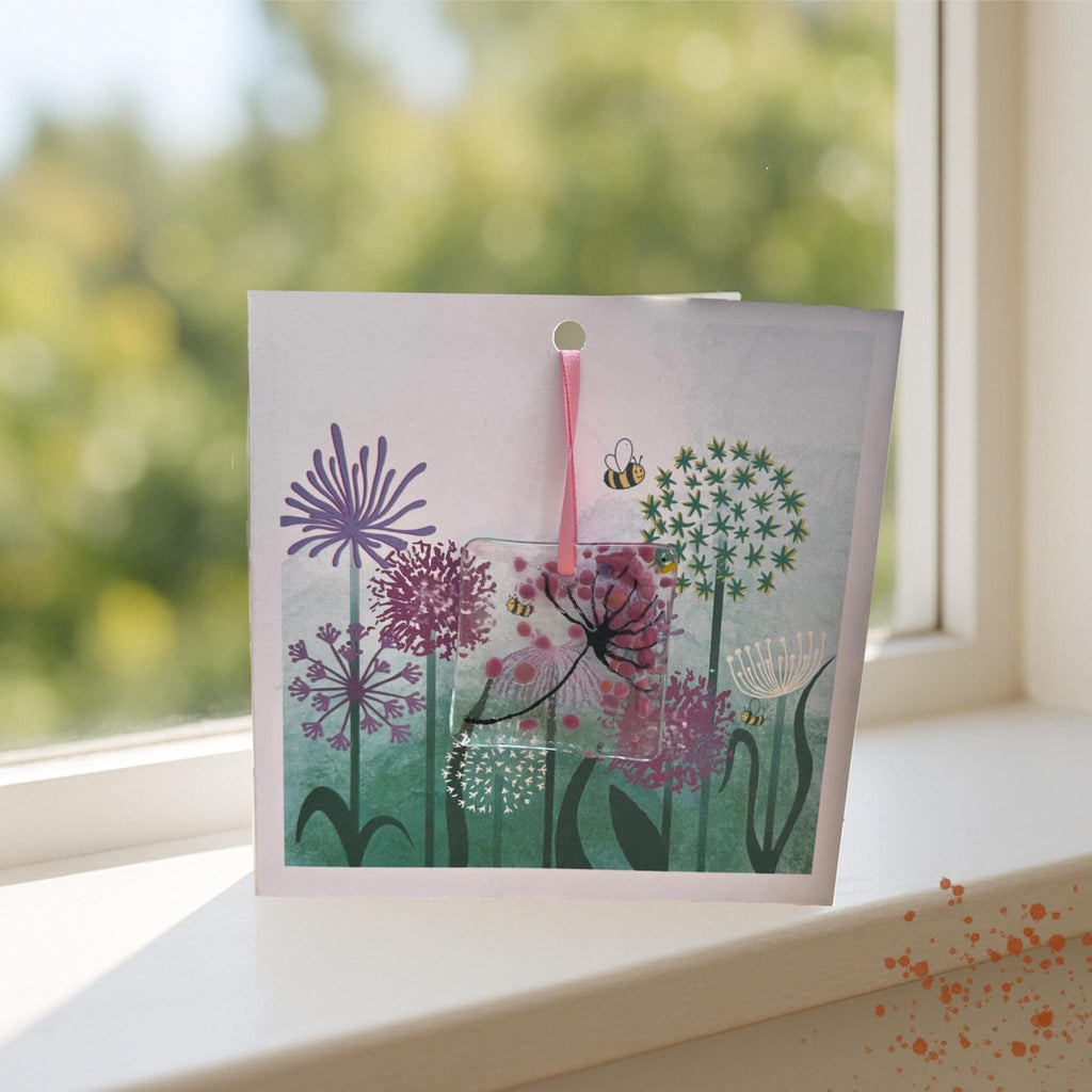Floral greetings card with glass ornament